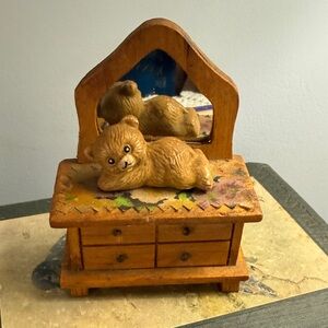 Wooden Miniature with Bear Figurine